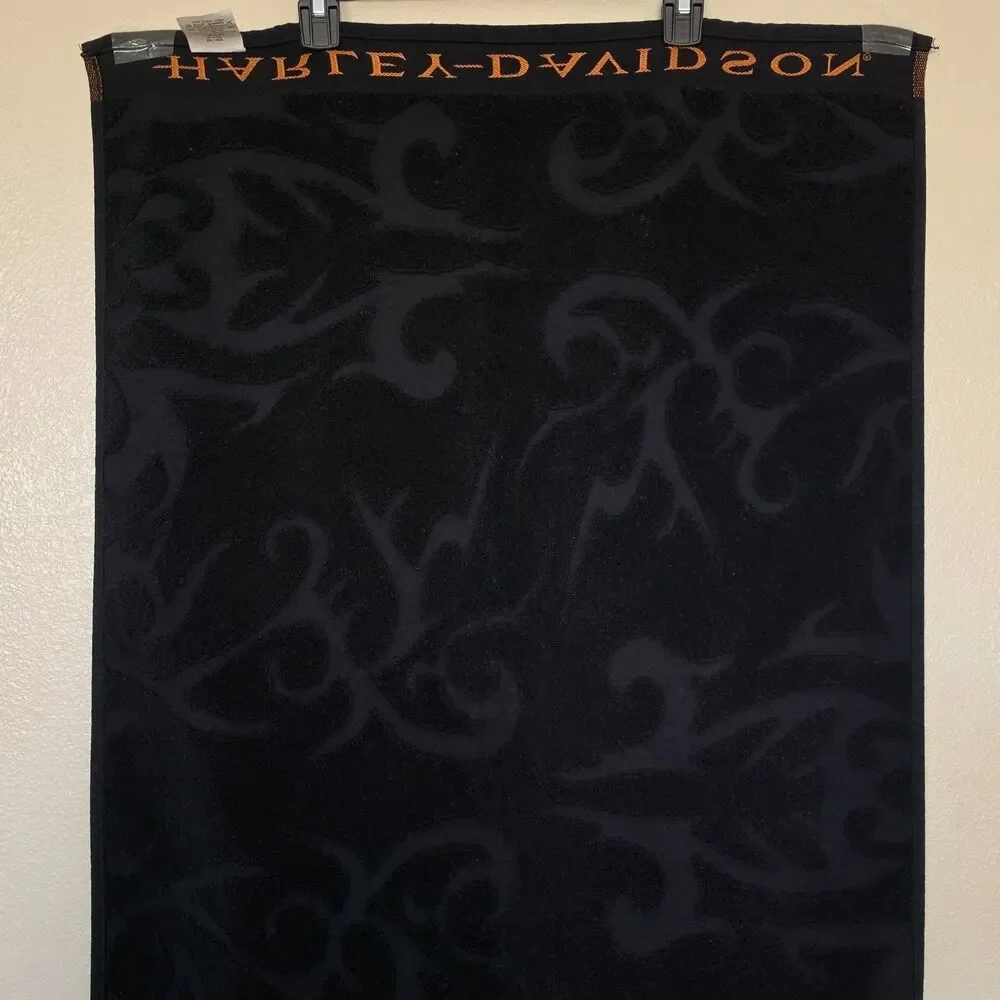 Harley-Davidson Bath Towel 24x48 Tribal Design Beach Black And Orange